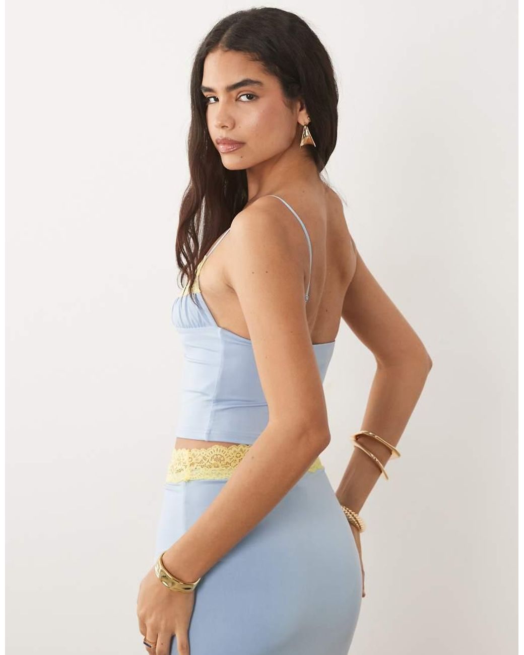 Tiger Mist Blue Parisa Butter Touch Slinky Contrast Lace Cami Top