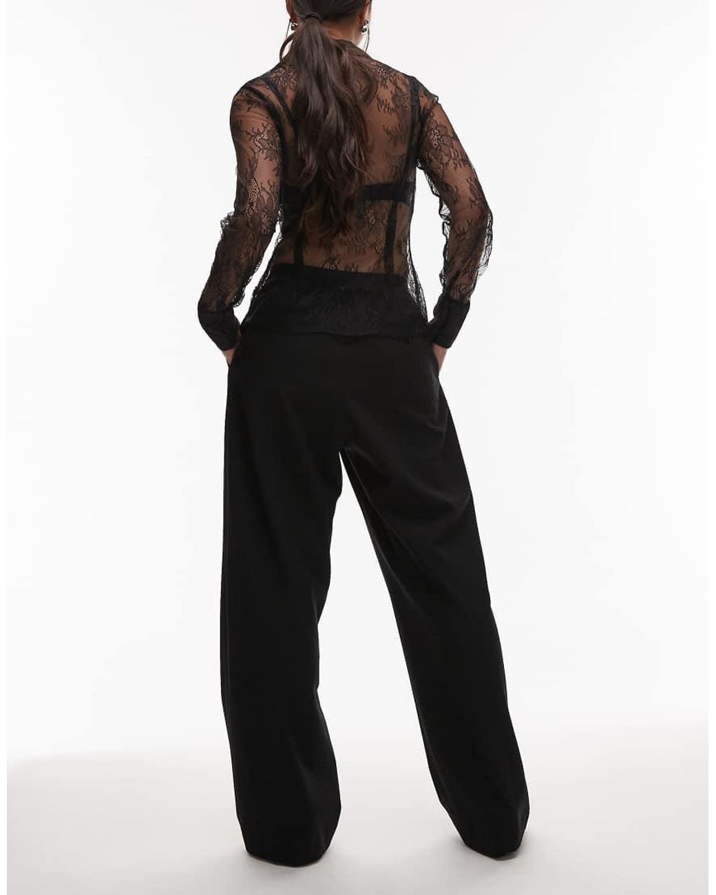 ARKET Black Satin Wide Straight Leg Tailored Trousers With Elasticated Waist