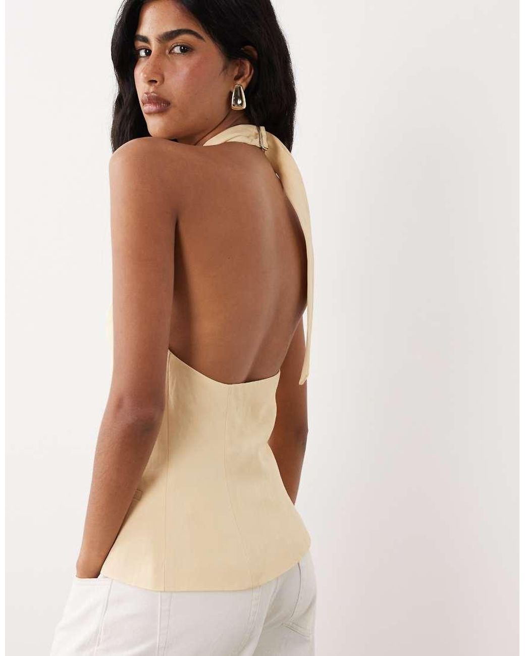 Mango Natural Linen Mix Twist Neck Halter Waistcoat