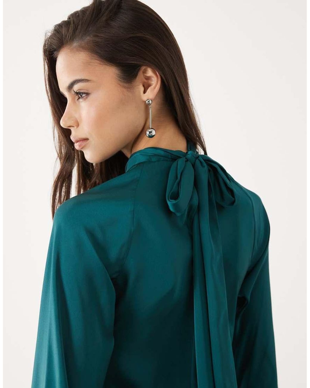 ASOS Blue Asos Design Tall Satin Maxi Dress With Split Sleeve And Scarf Detail