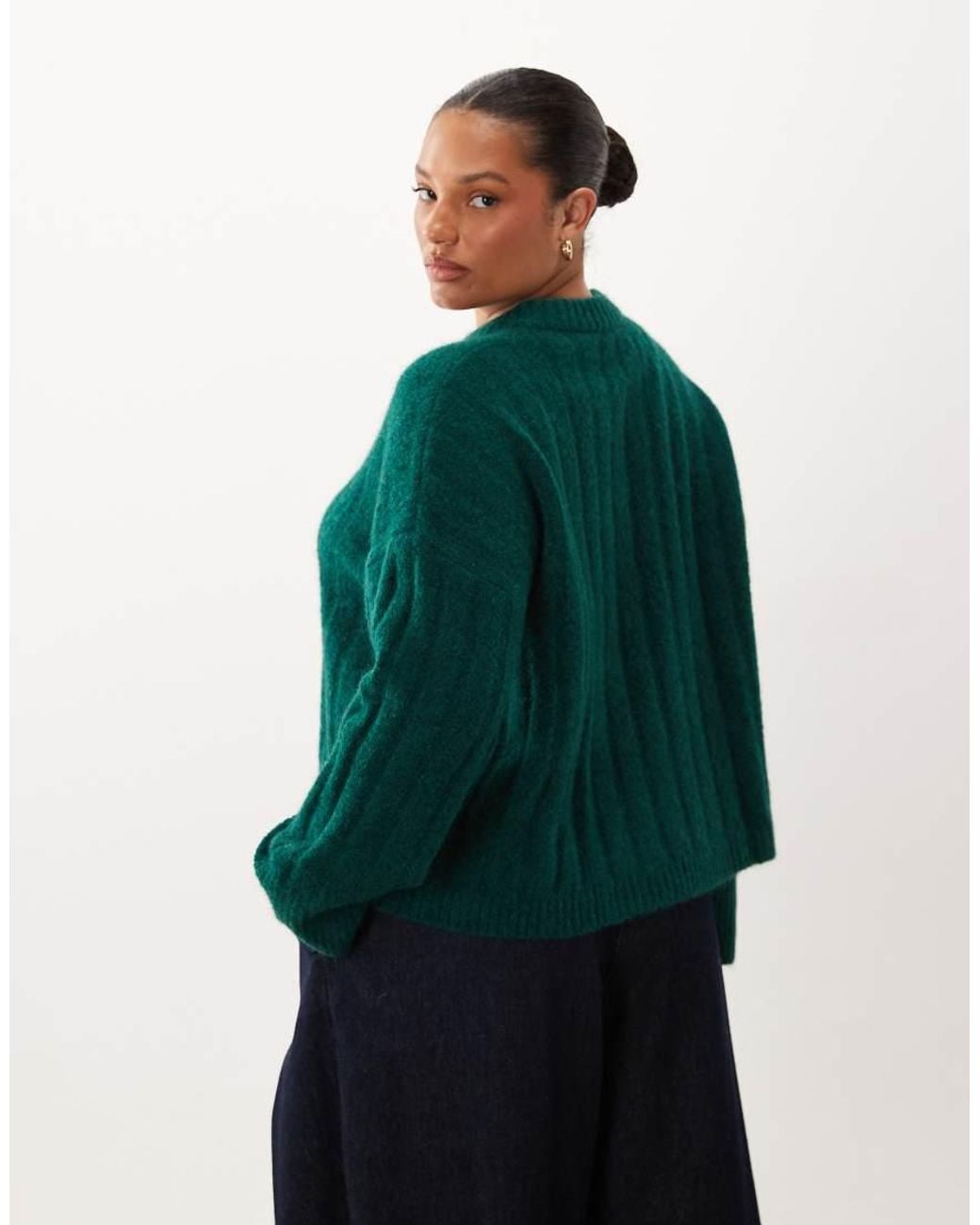 ASOS Green Asos Design Curve Relaxed Rib Crew Neck Knitted Jumper