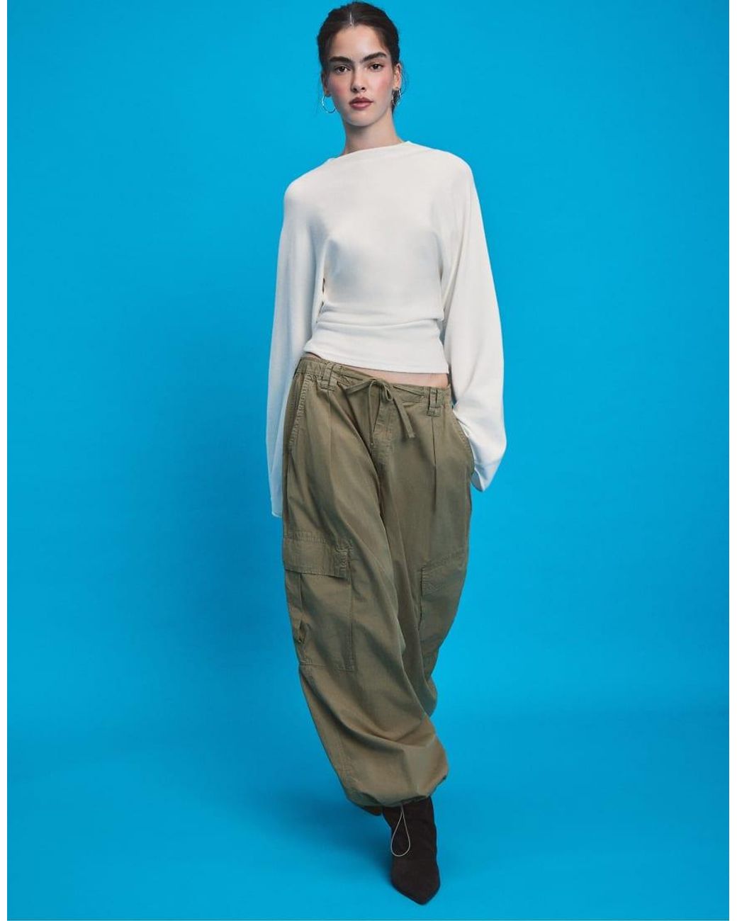 Stradivarius Blue Stand Collar Knit Jumper With Kimono Sleeves