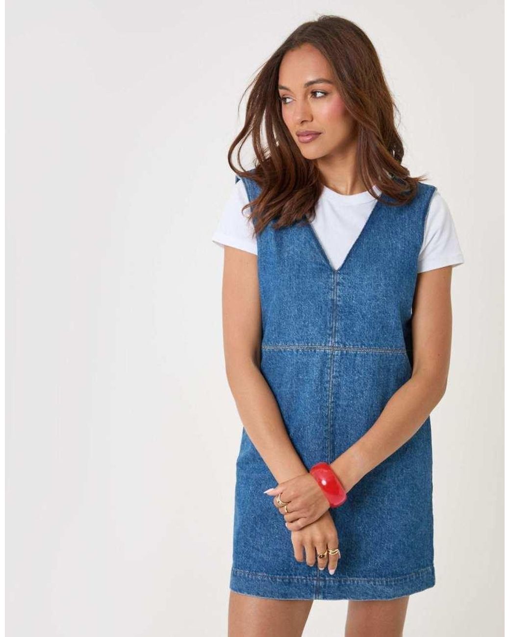 Threadbare Blue Denim V-Neck Mini Dress