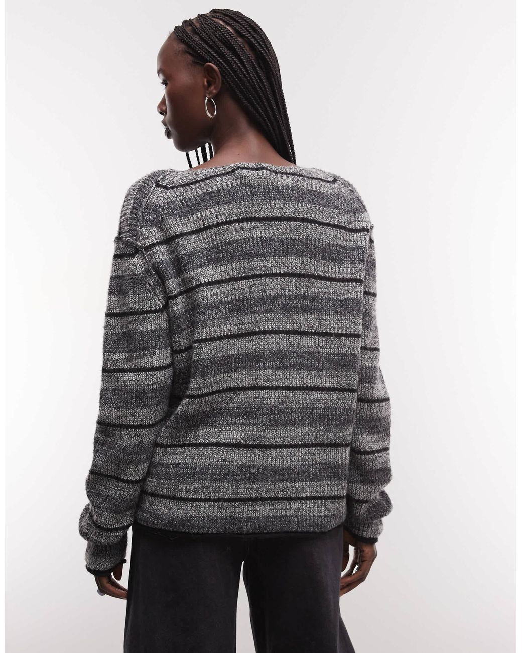 Pull oversize col v à rayures es Weekday en coloris Gray