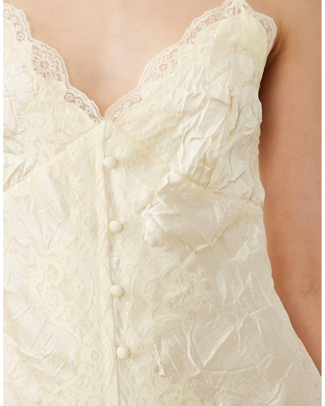 ASOS Natural Lace Detail Button Down Front Slip Maxi Dress