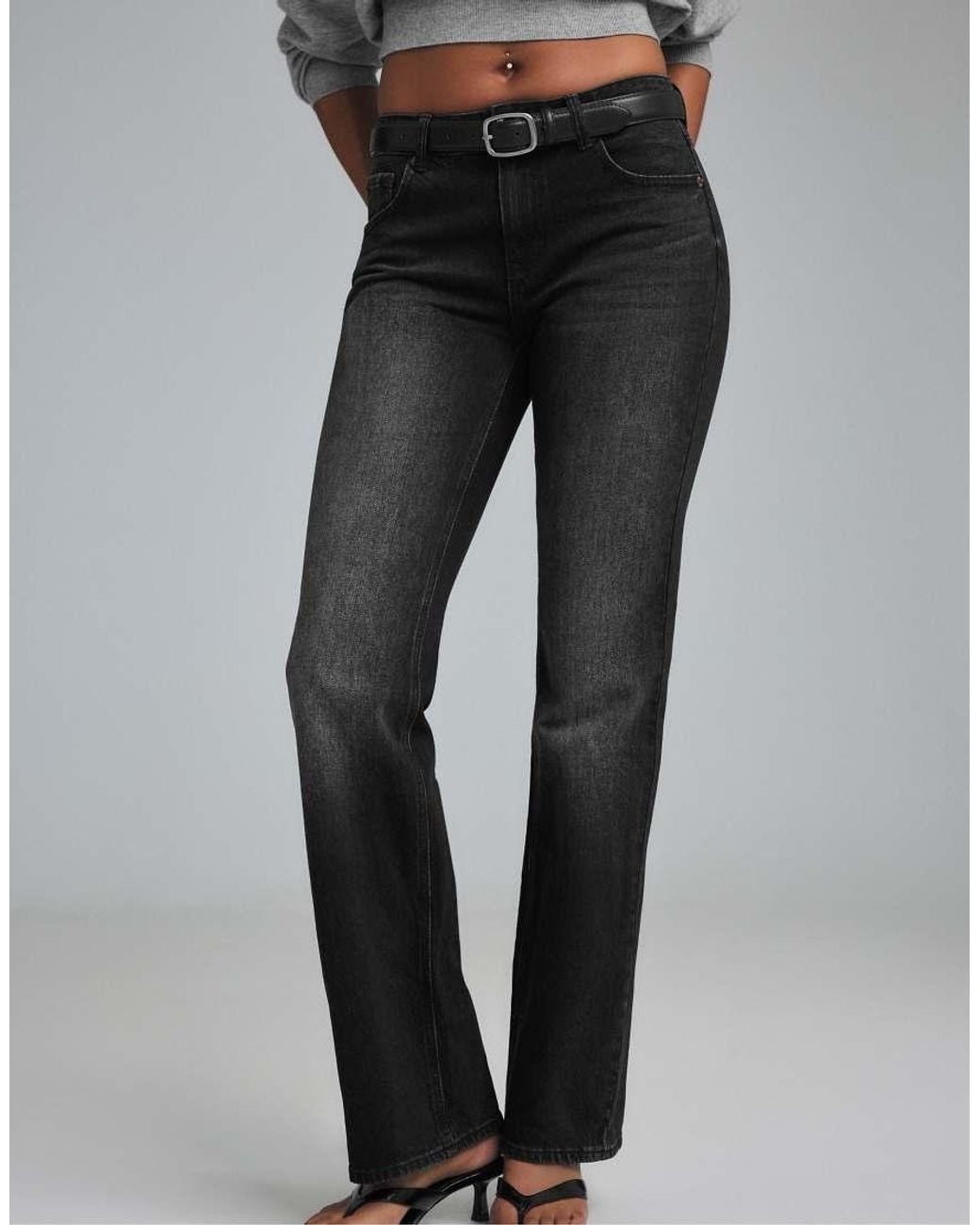 Stradivarius Gray D68 Boot-Cut Jeans With Belt