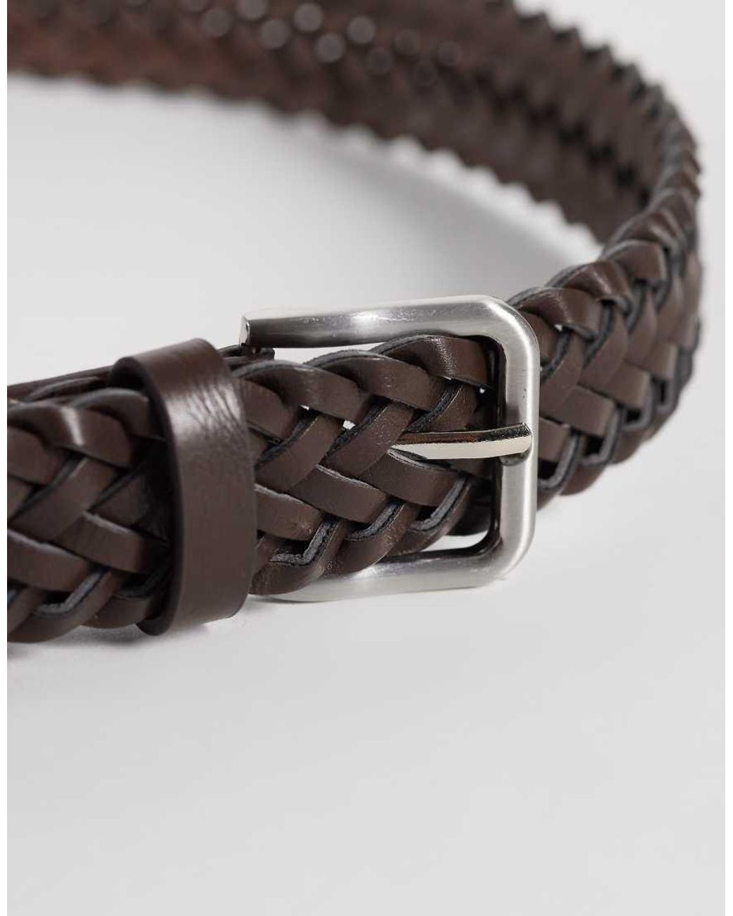 ASOS Gray Faux Leather Woven Belt With Brushed Buckle for men