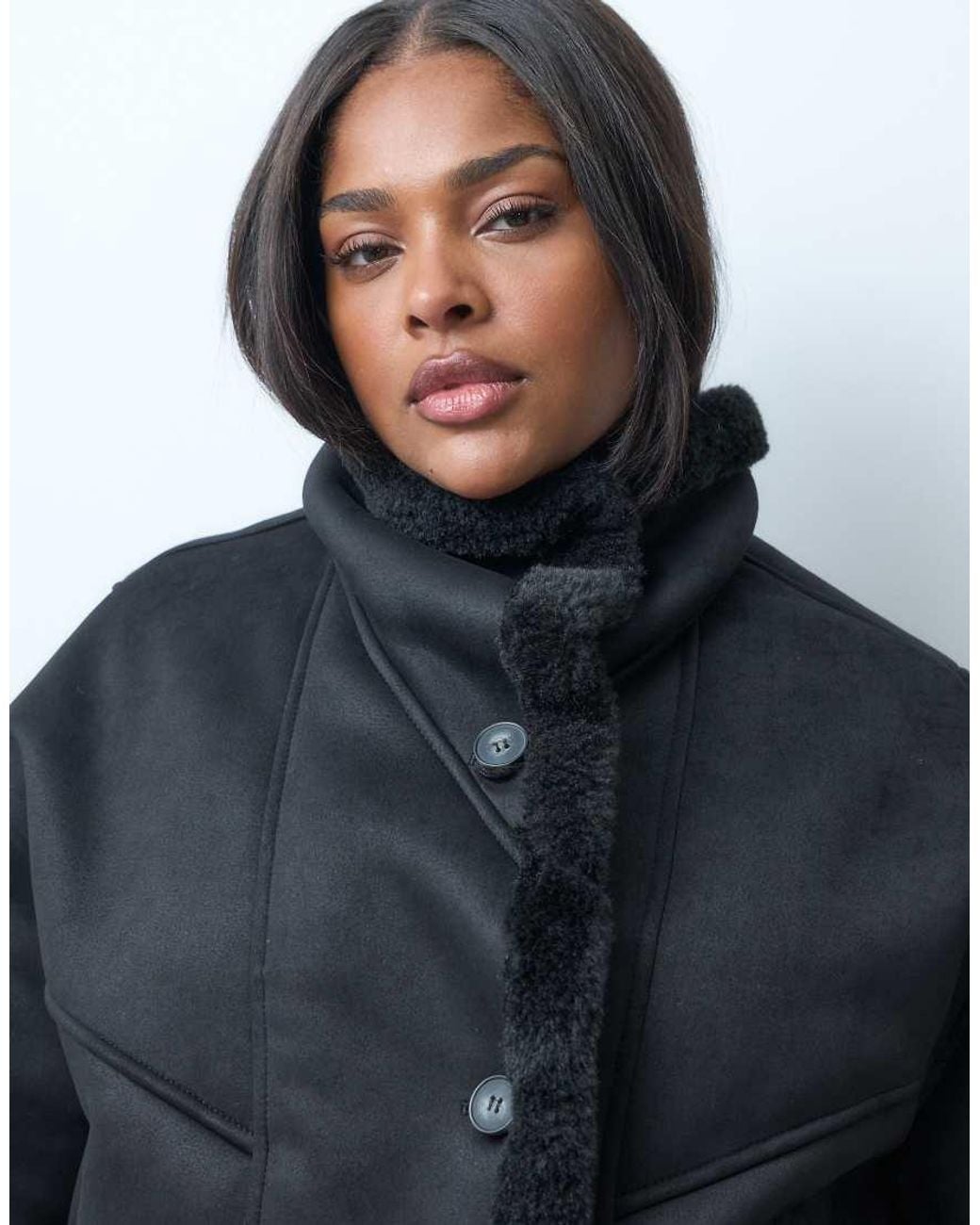 ASOS Blue Asos Design Curve Waterfall Collar Borg Lined Shearling Jacket