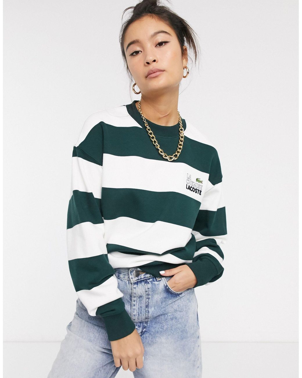 Lacoste – Übergroßes, gestreiftes Sweatshirt in Grün | Lyst DE