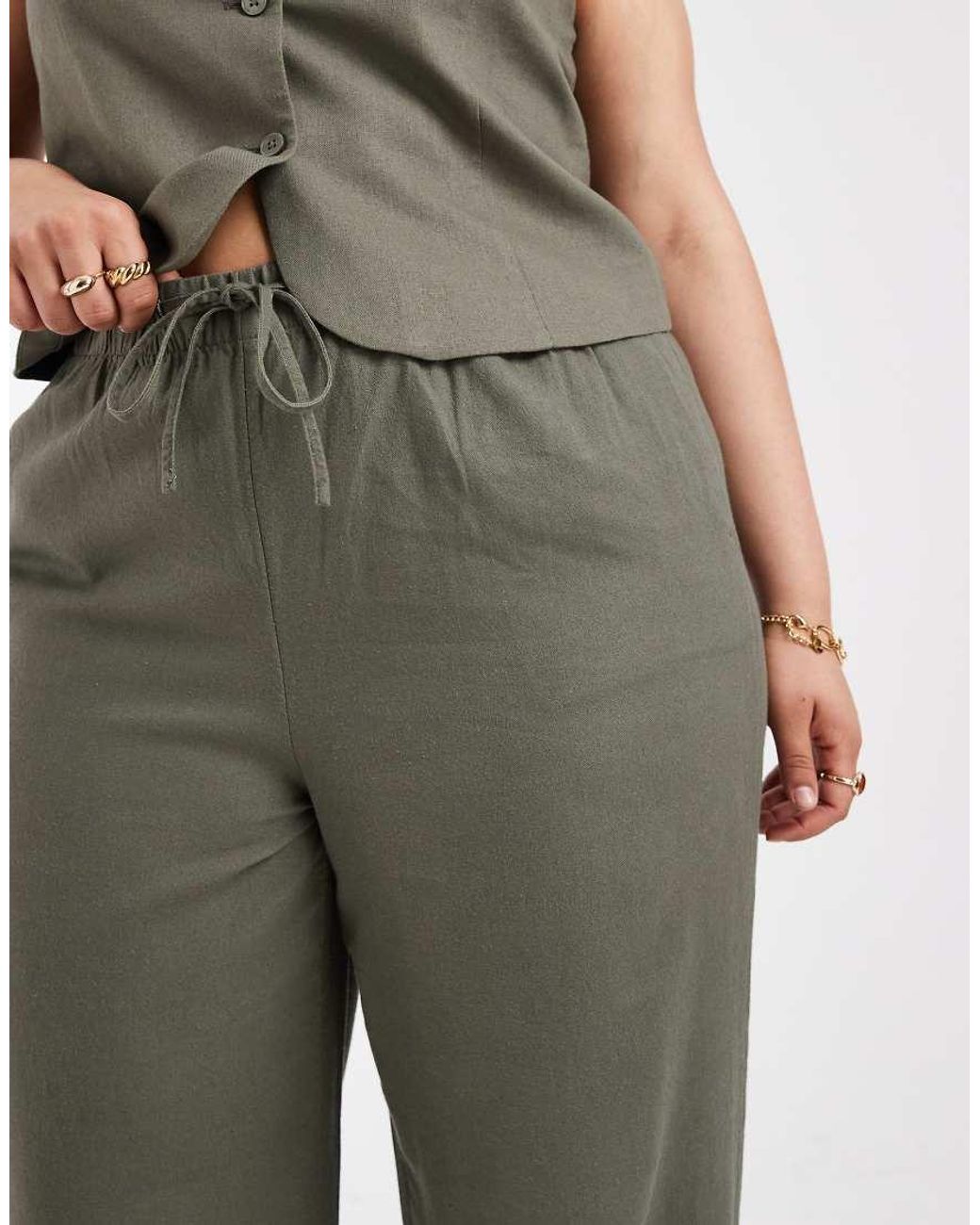 ONLY Green Linen Blend Trousers Co-ord