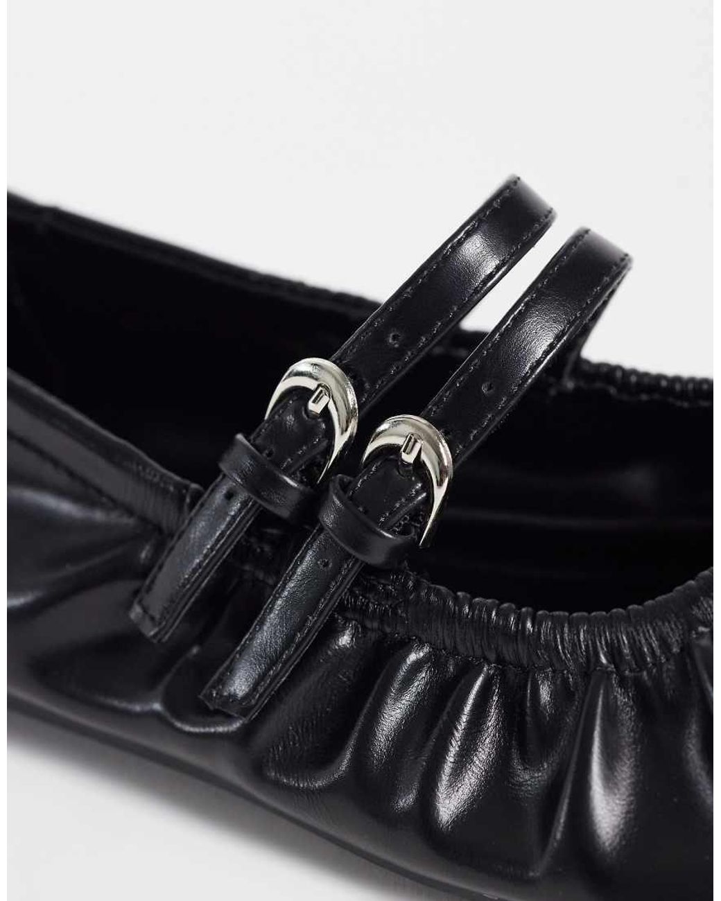 London Rebel Black Mia Strappy Ruched Ballet Flats