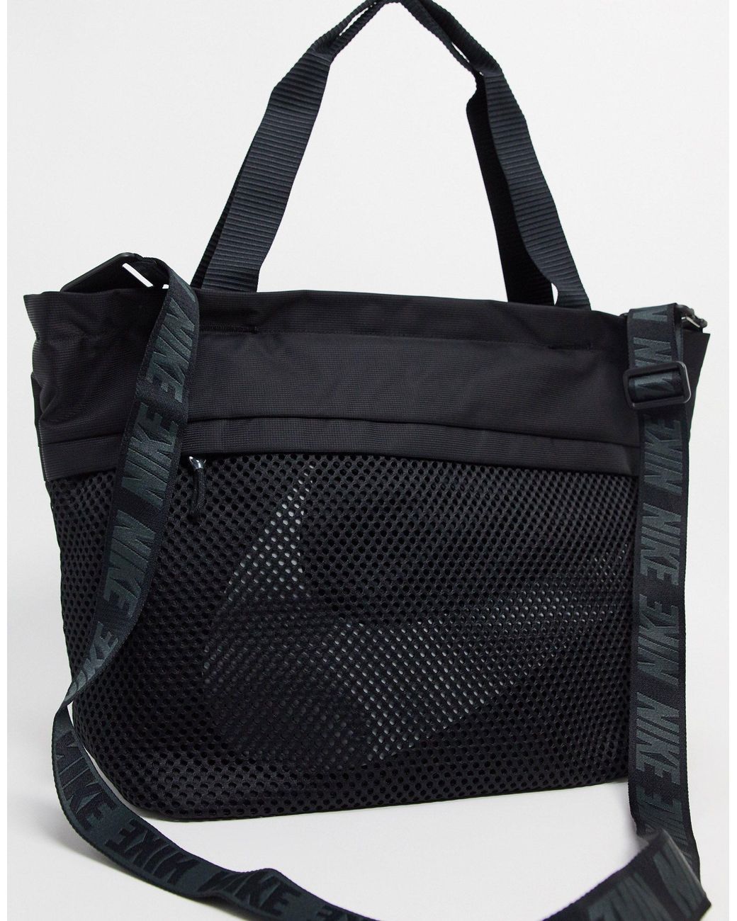 nike oversized swoosh tote bag in black