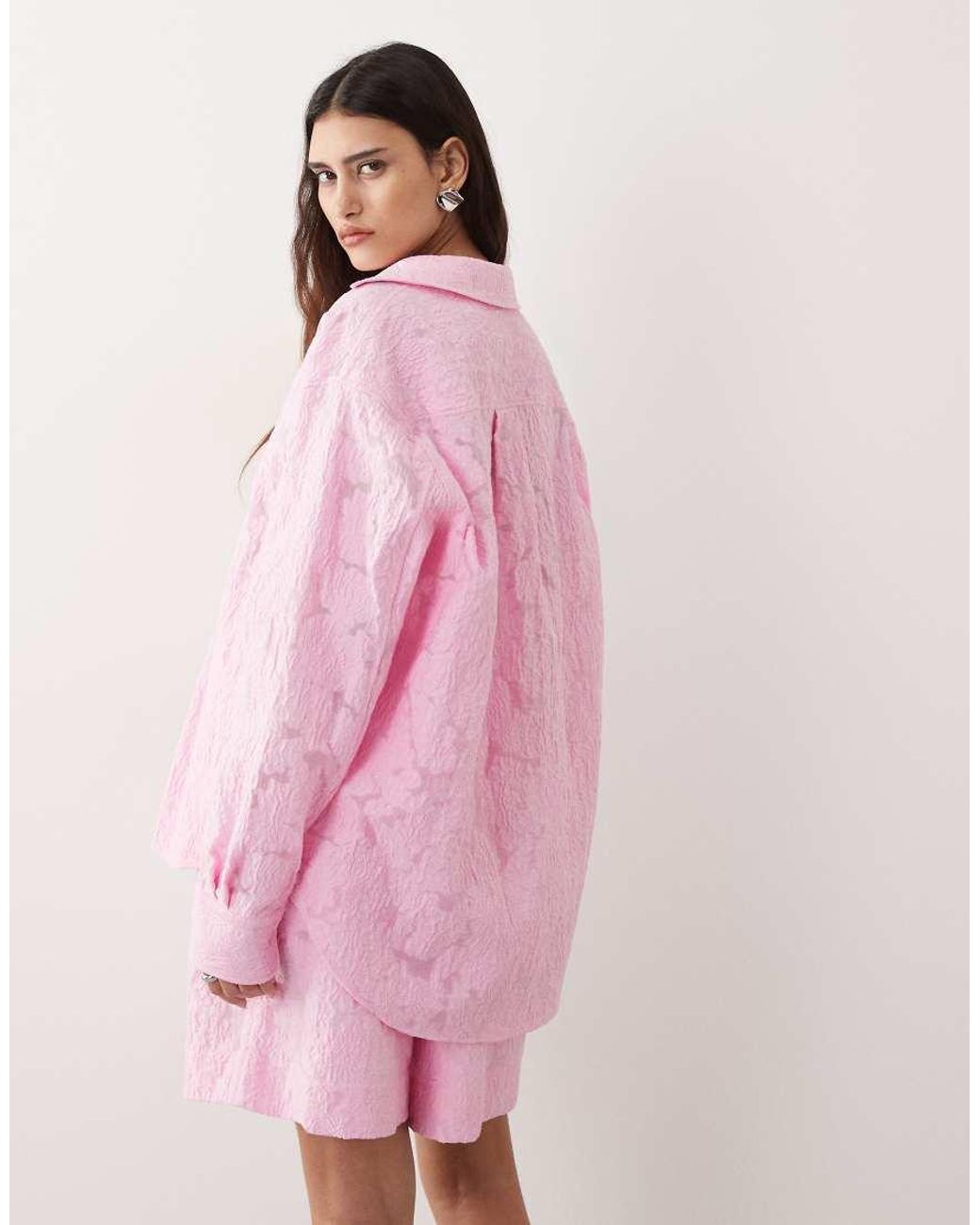 ARRANGE Pink Floral Jacquard Oversized Shirt Co-ord