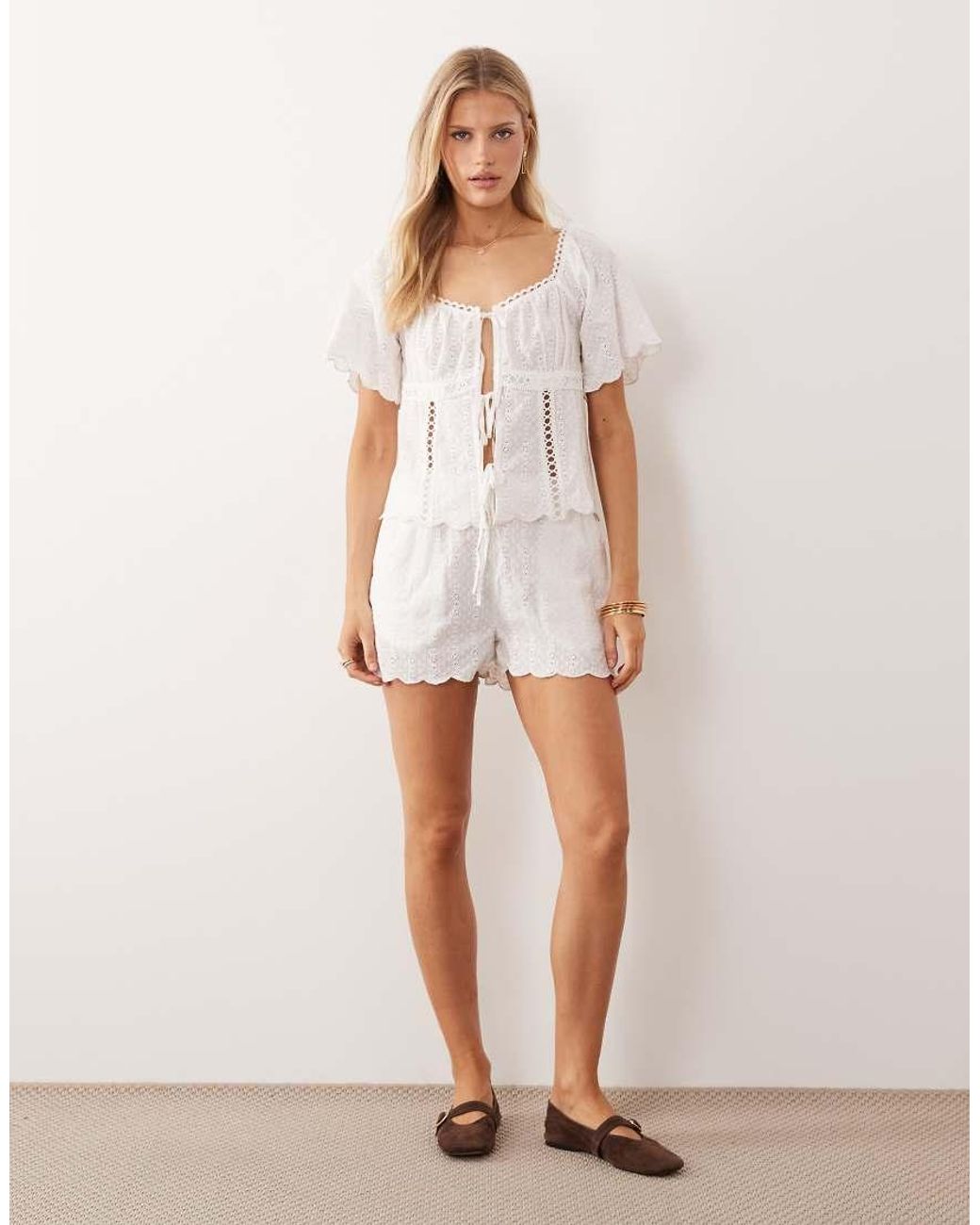 Iisla & Bird White Tie Front Beach Top With Lace Detailing