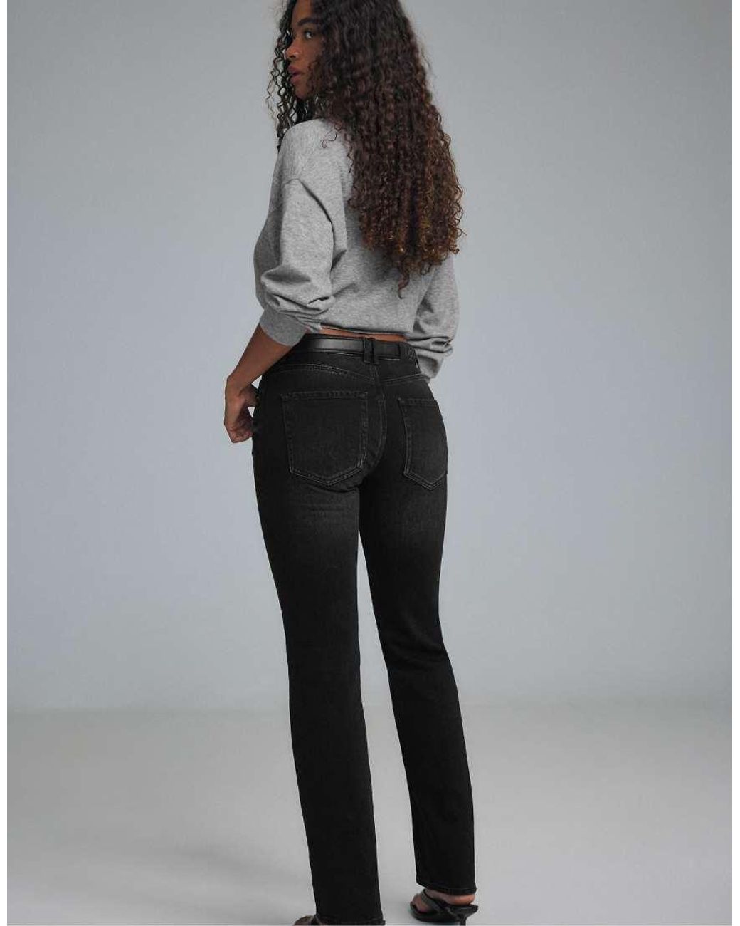 Stradivarius Gray D68 Boot-Cut Jeans With Belt