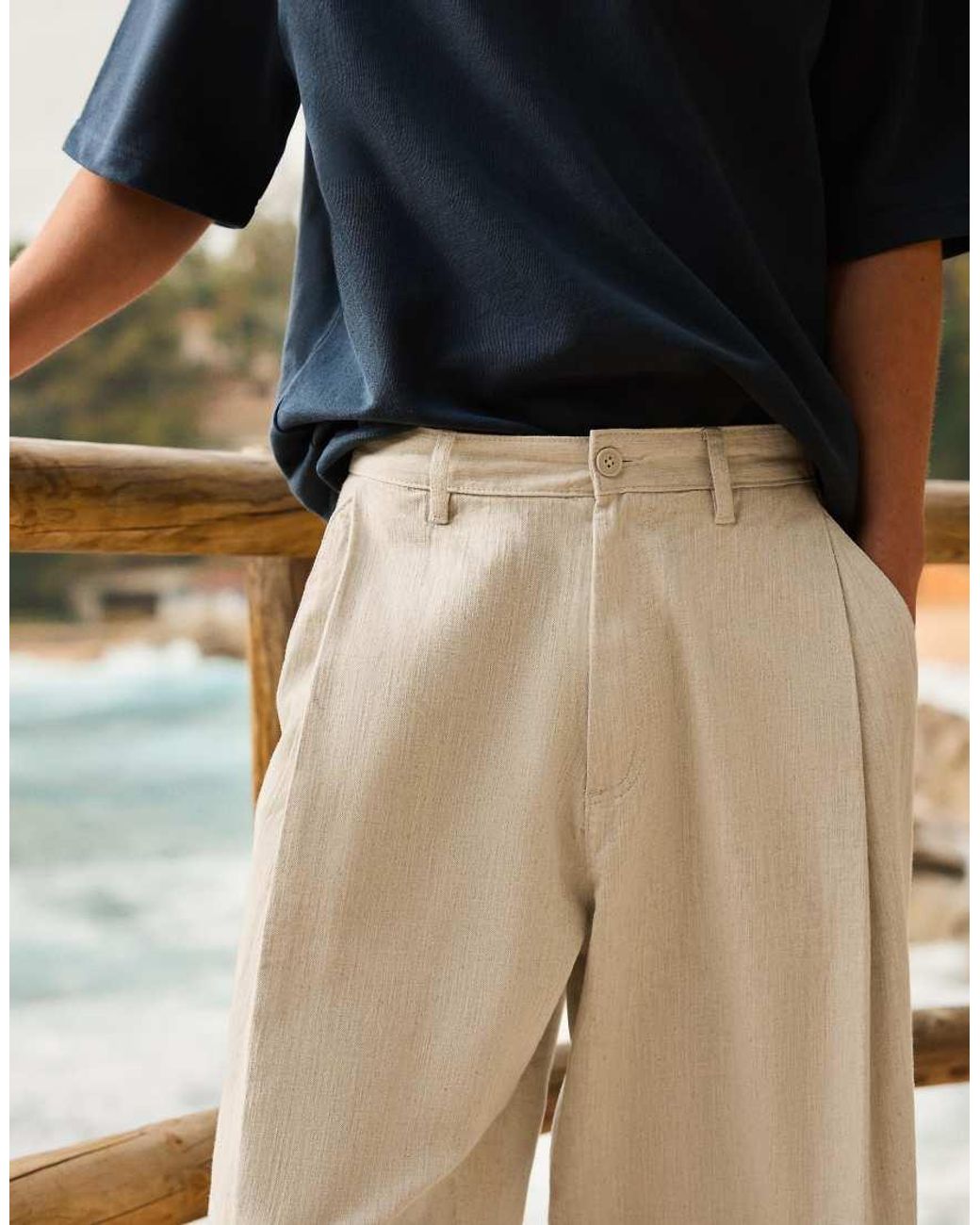 Bershka Blue Super baggy Trousers With Linen for men