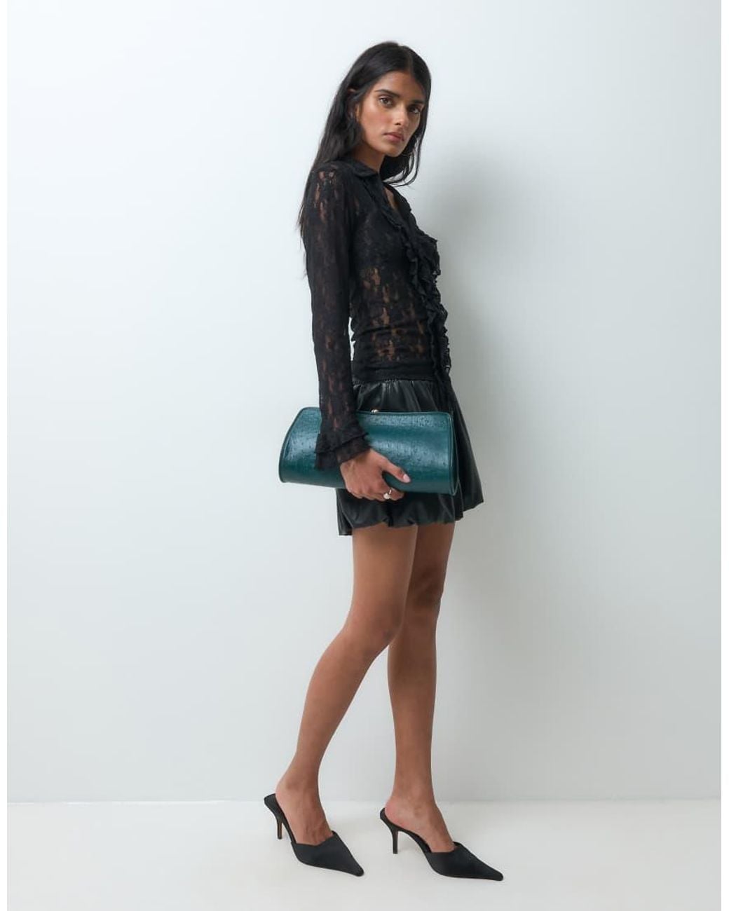 Miss Selfridge Black Sheer Lace Shirt
