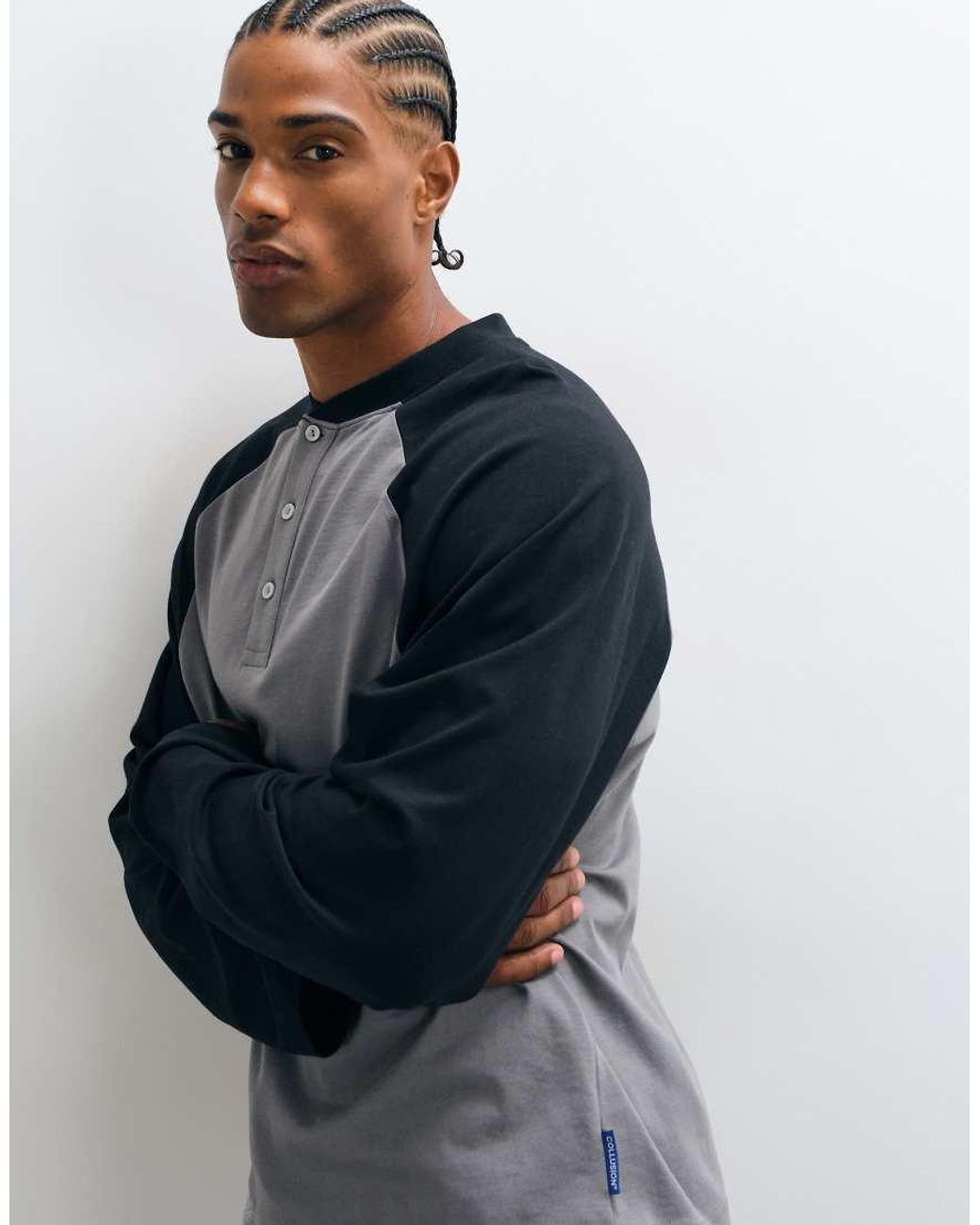 Collusion Gray Long Sleeve Raglan Henley for men