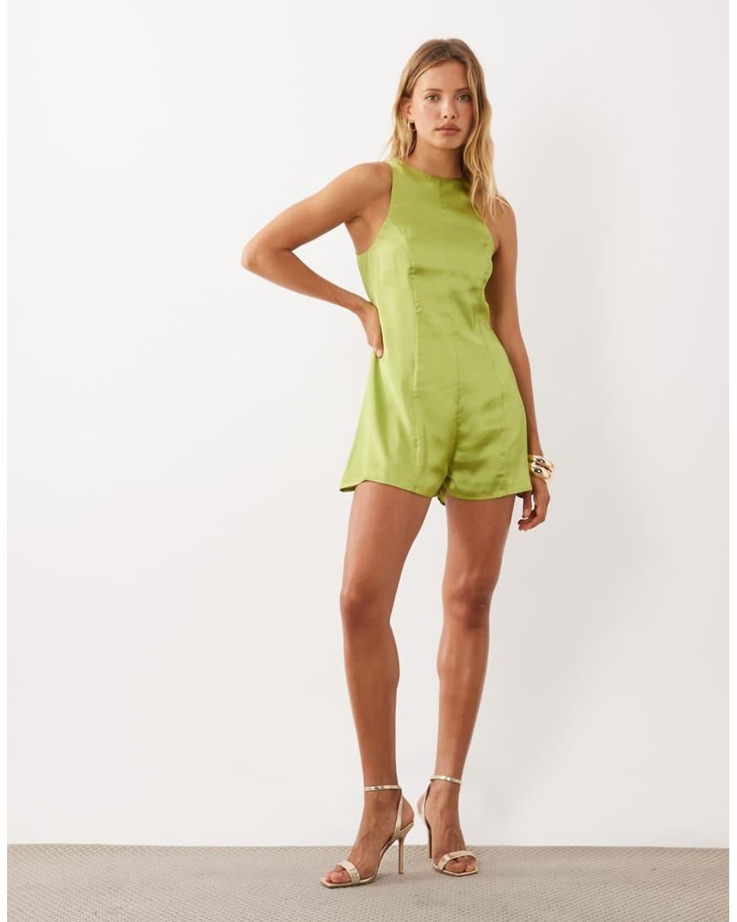 ASOS Green Racer Satin Playsuit