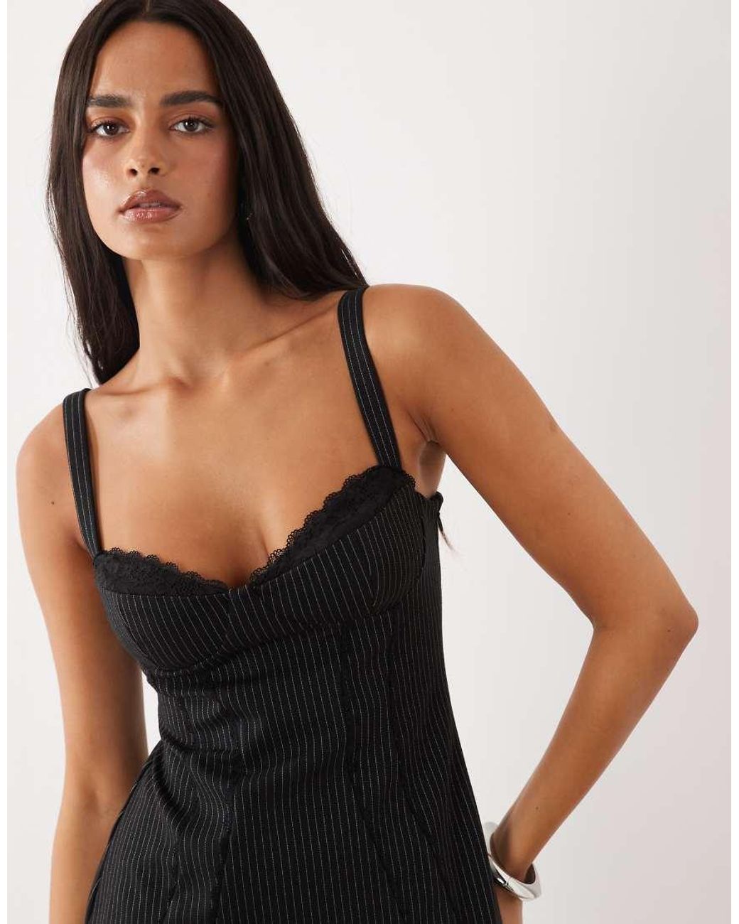 Oh Polly Multicolor Lace Trim Corset Detail Mini Dress