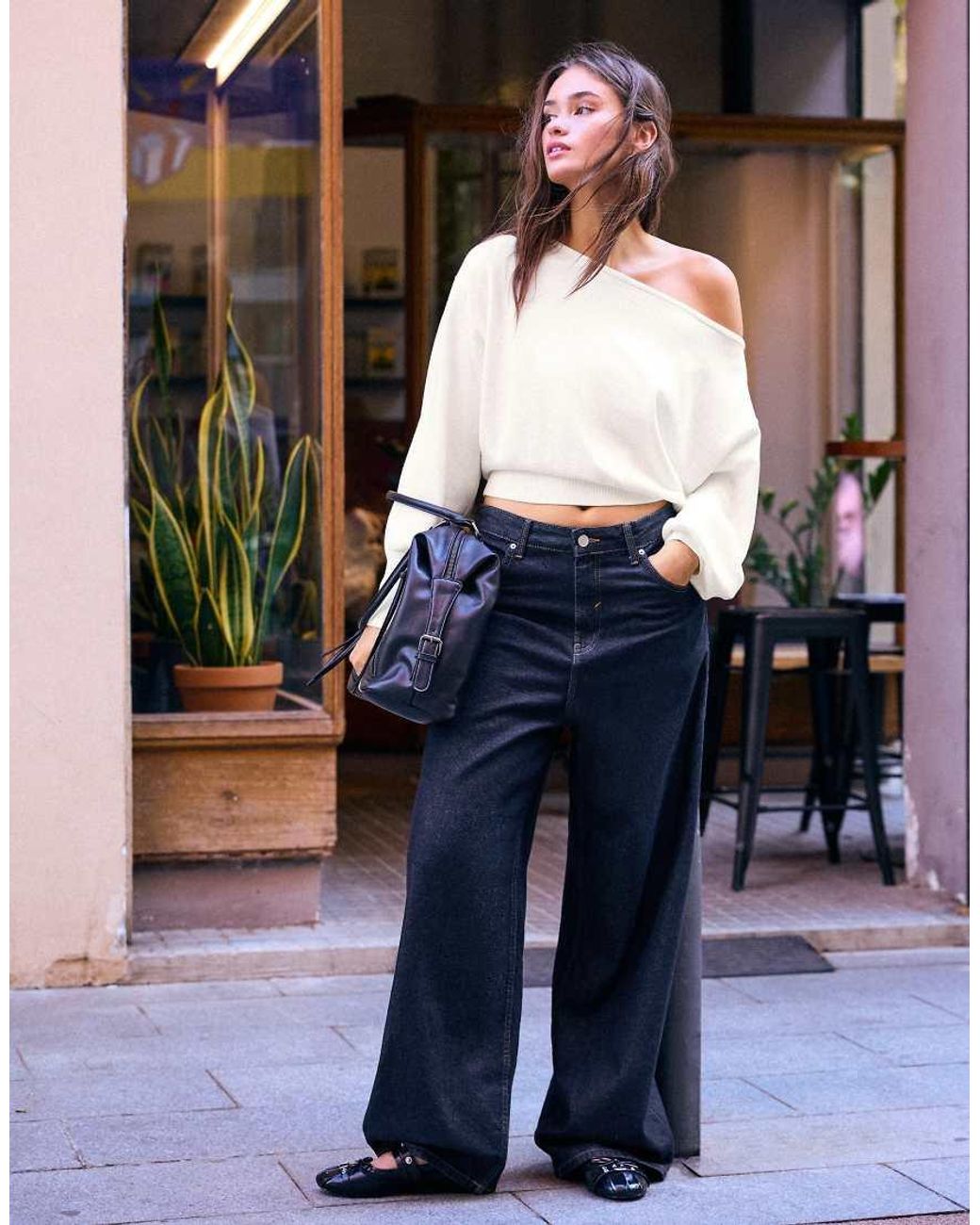 Bershka Gray Asymmetric Neck Jumper