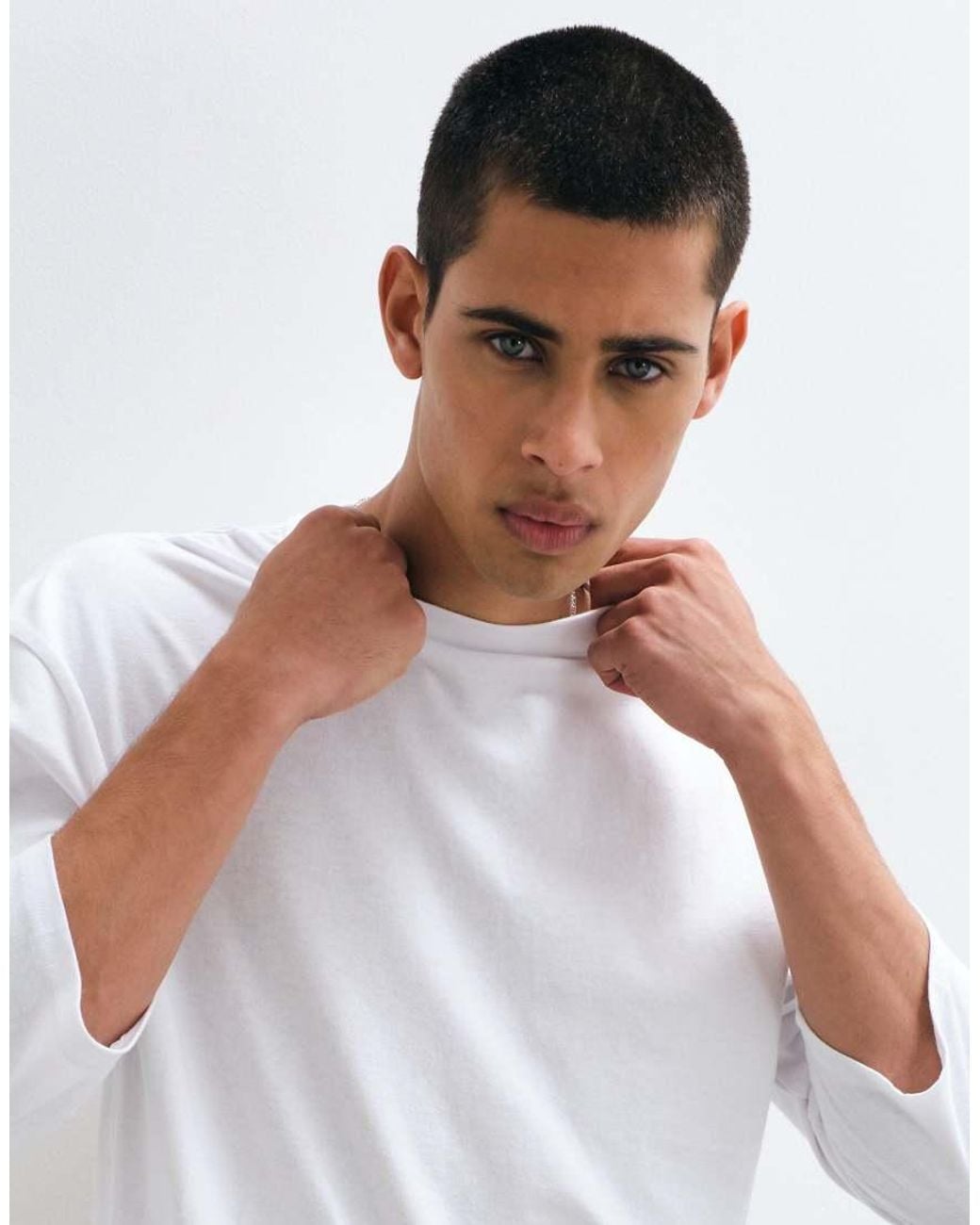 ASOS White Relaxed 3/4 Length T-shirt With Curved Hem for men