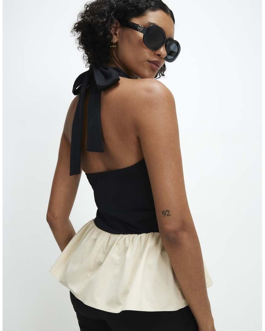 River Island Black Racer Neck Hybrid Peplum Top