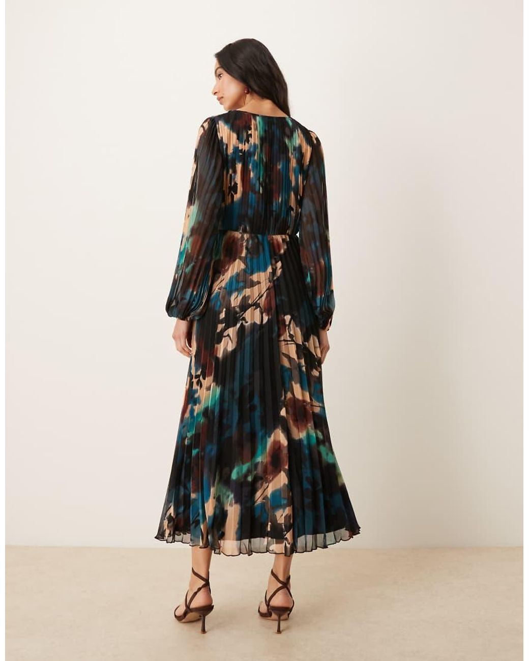 ASOS Multicolor Twist Detail Wrap Front Pleated Midi Dress