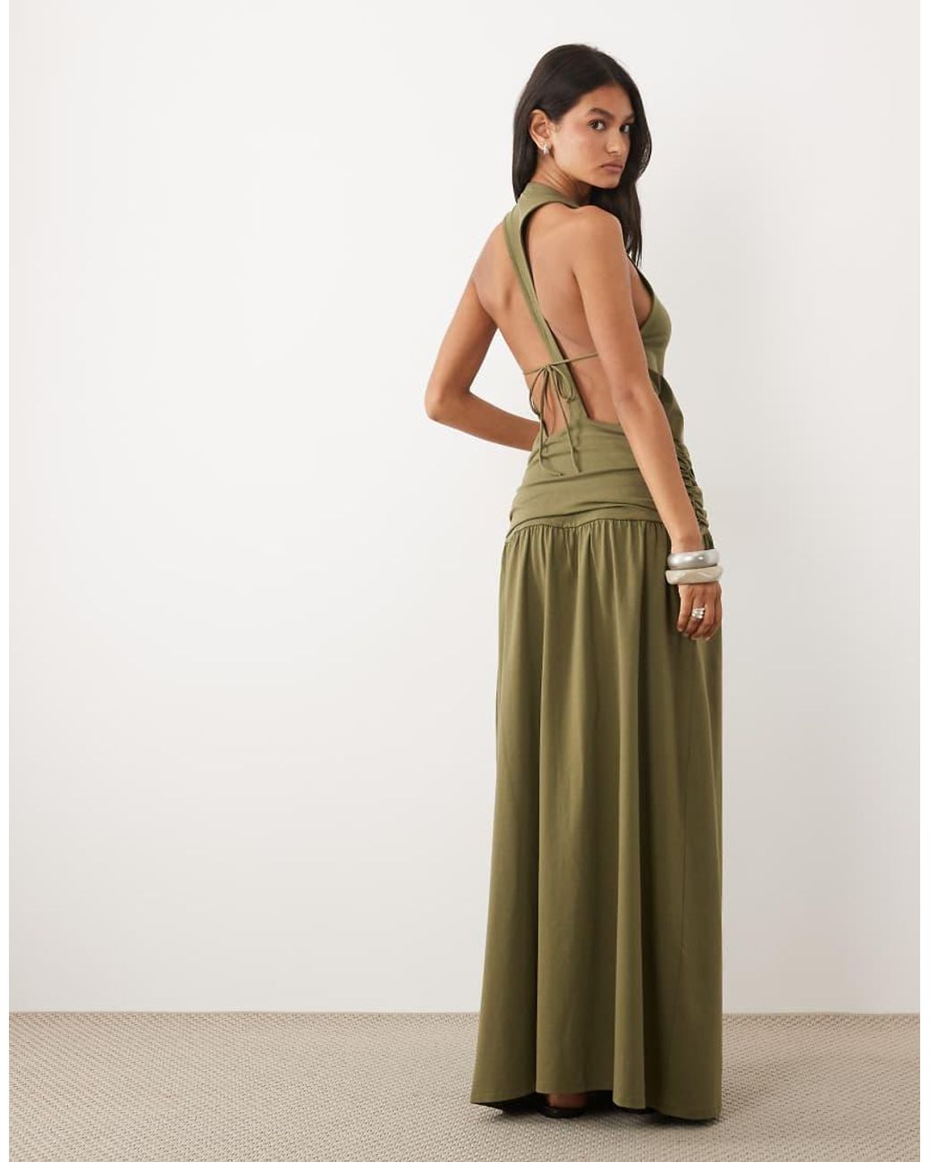 ASOS Green Racer Drop Waist Open Back Tie Midi