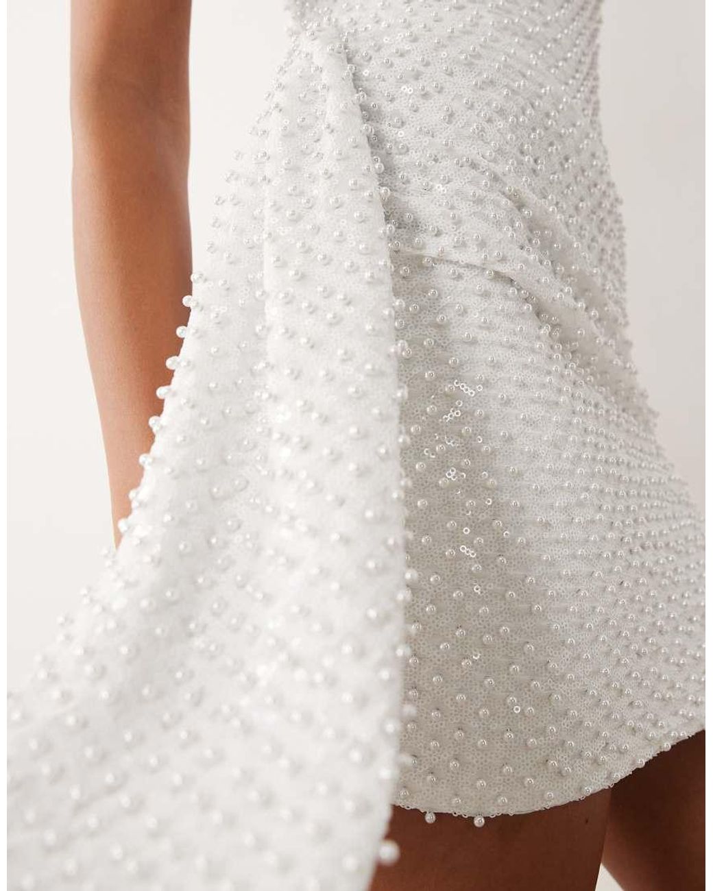 Oh Polly Natural Embellished Square Neck Draped Detail Mini Dress