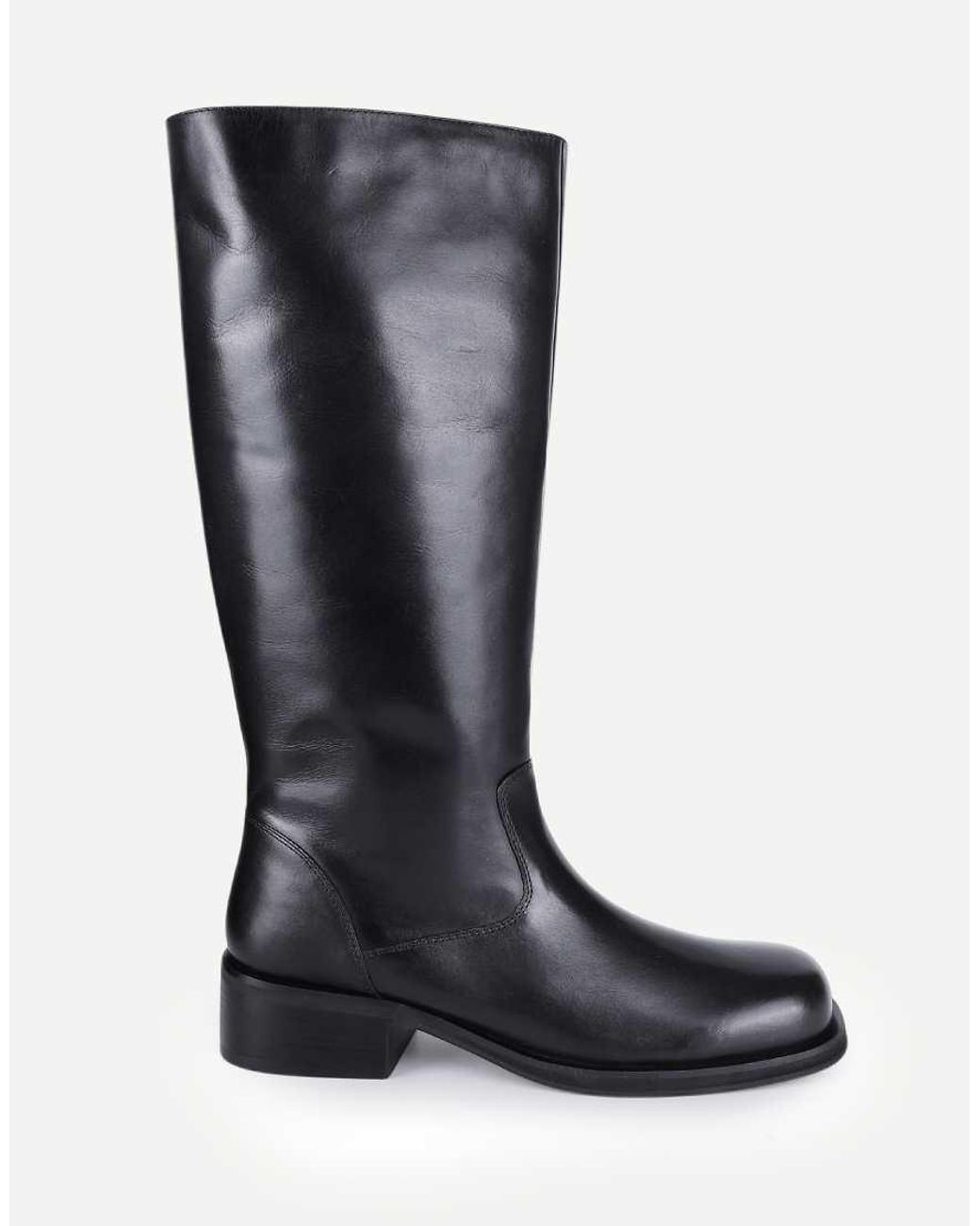 OFF THE HOOK Black Helia Leather Block Heel Knee High Boots