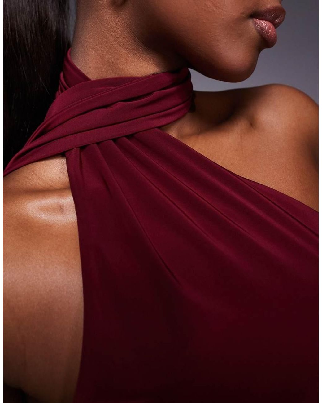 Fashionkilla Red Exclusive Slinky Double Sculpted Halterneck Scarf Detail Mini Dress