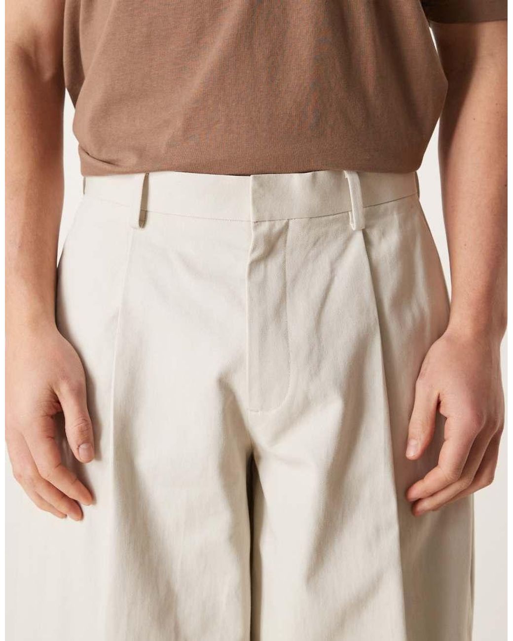 ASOS Natural Tailored 100% Cotton Barrel Leg Pants for men