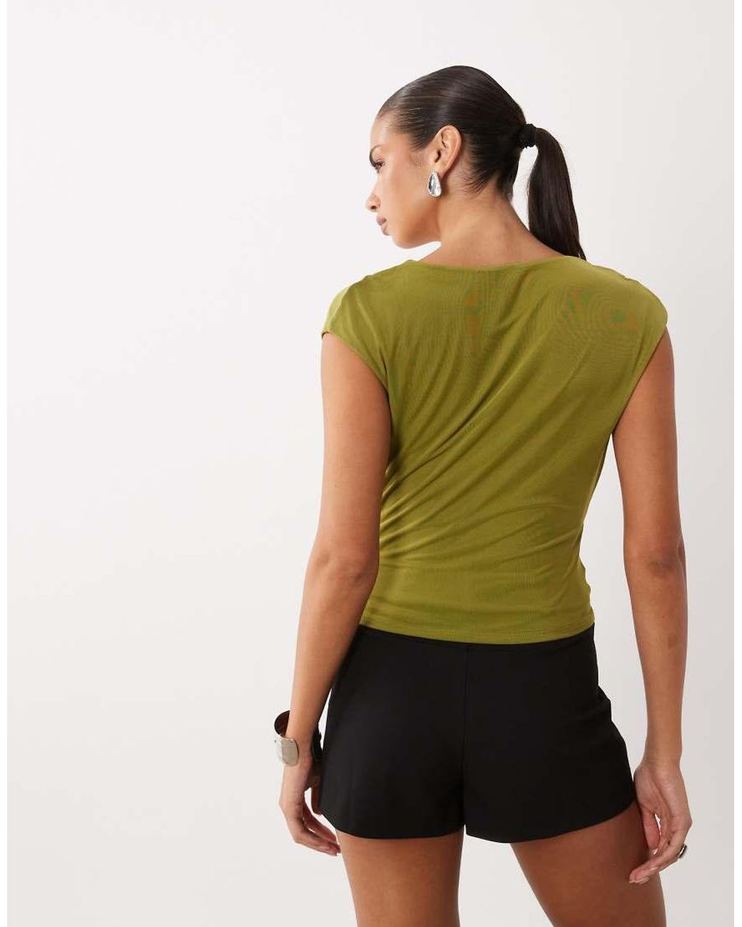 ASOS Green Plunge Drape Cap Sleeve