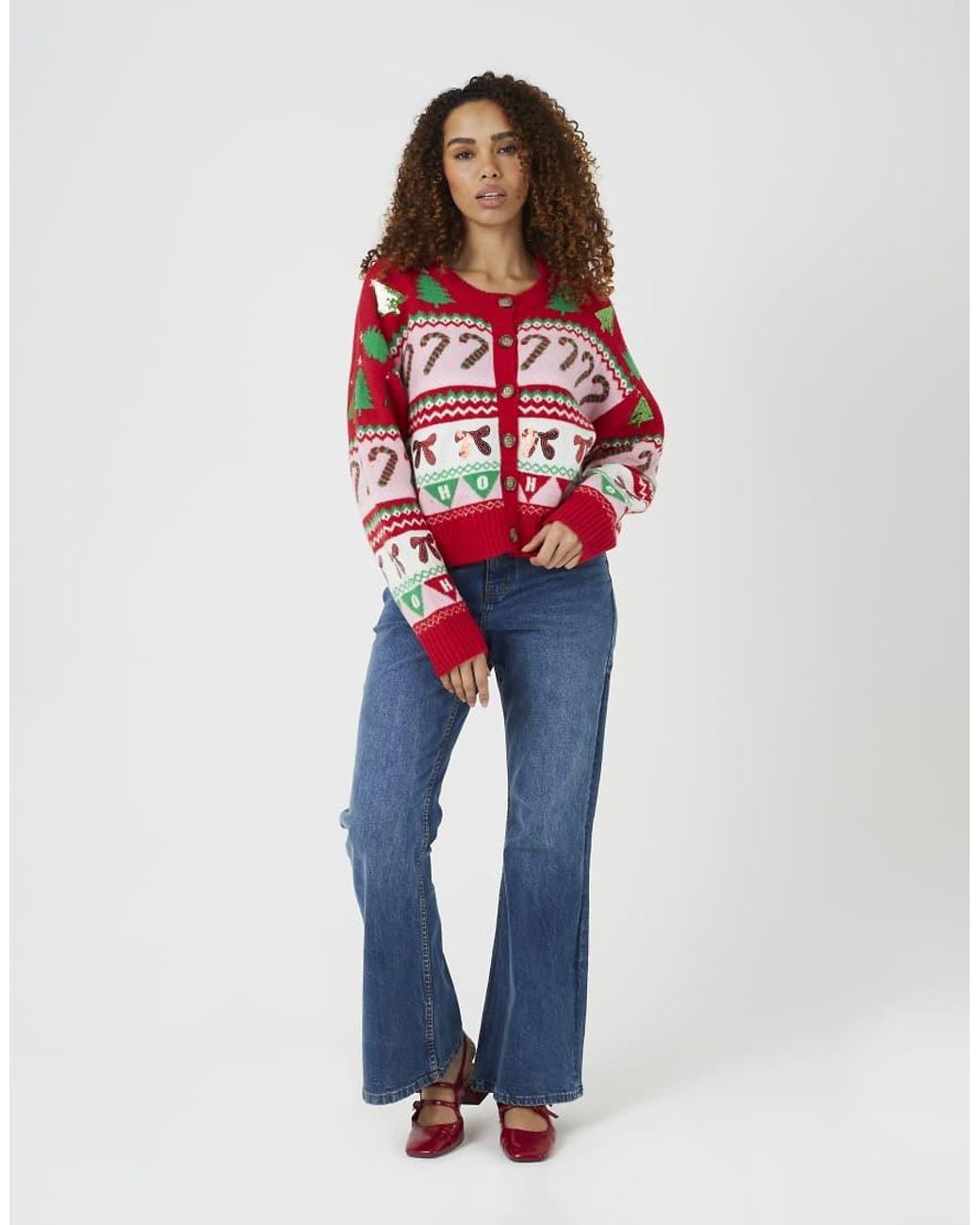 Brave Soul Red Festive Jacquard Knit Christmas Cardigan