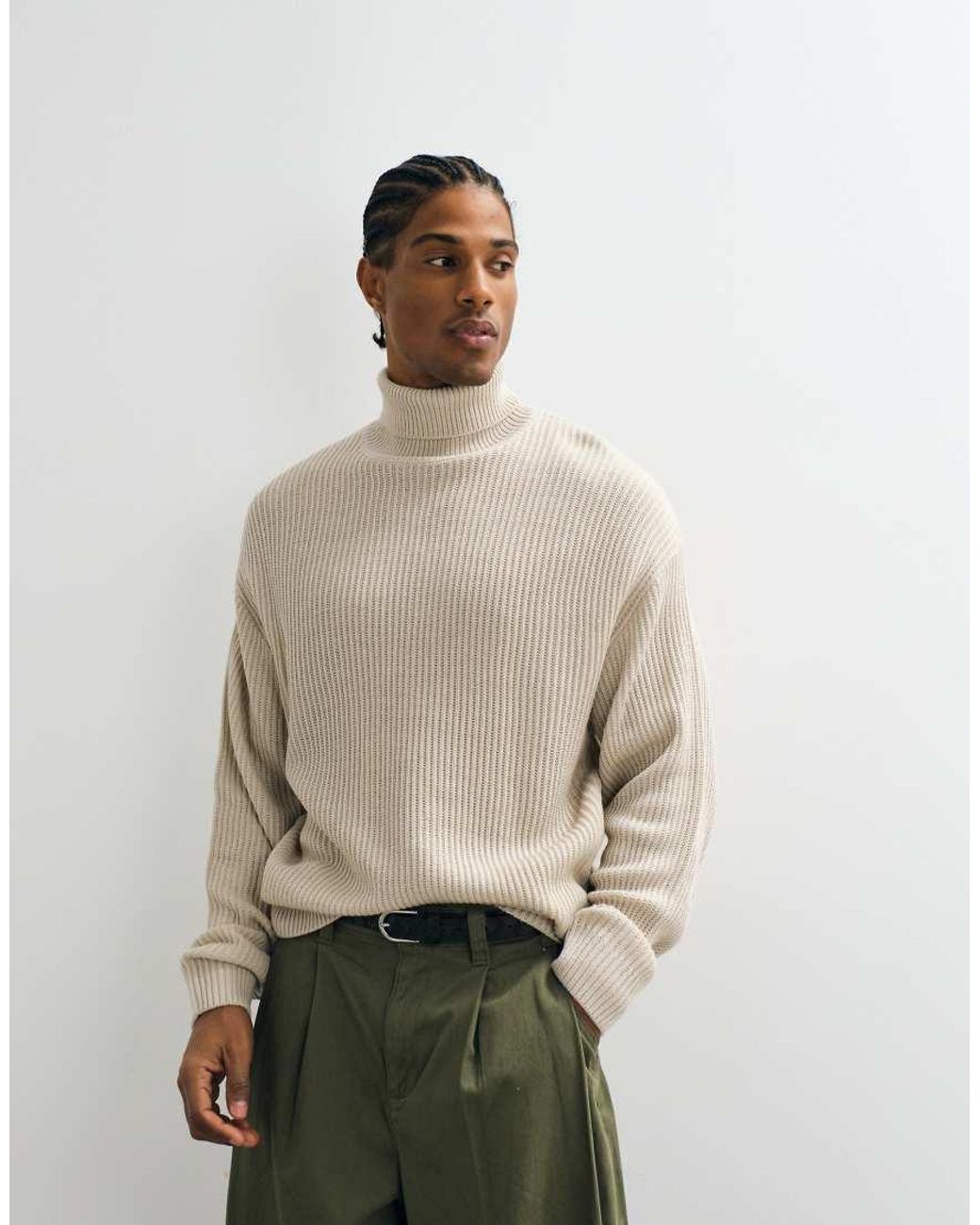 JJ Rebel Natural Roll Neck Ribbed Jumper for men