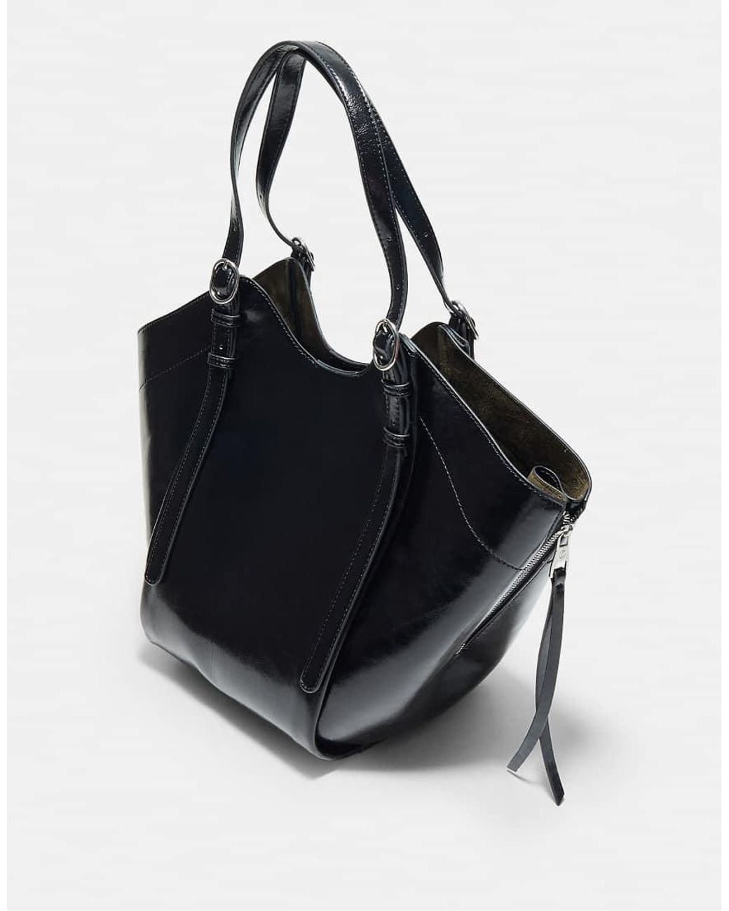 Stradivarius Black Shoulder Tote Bag With Buckles