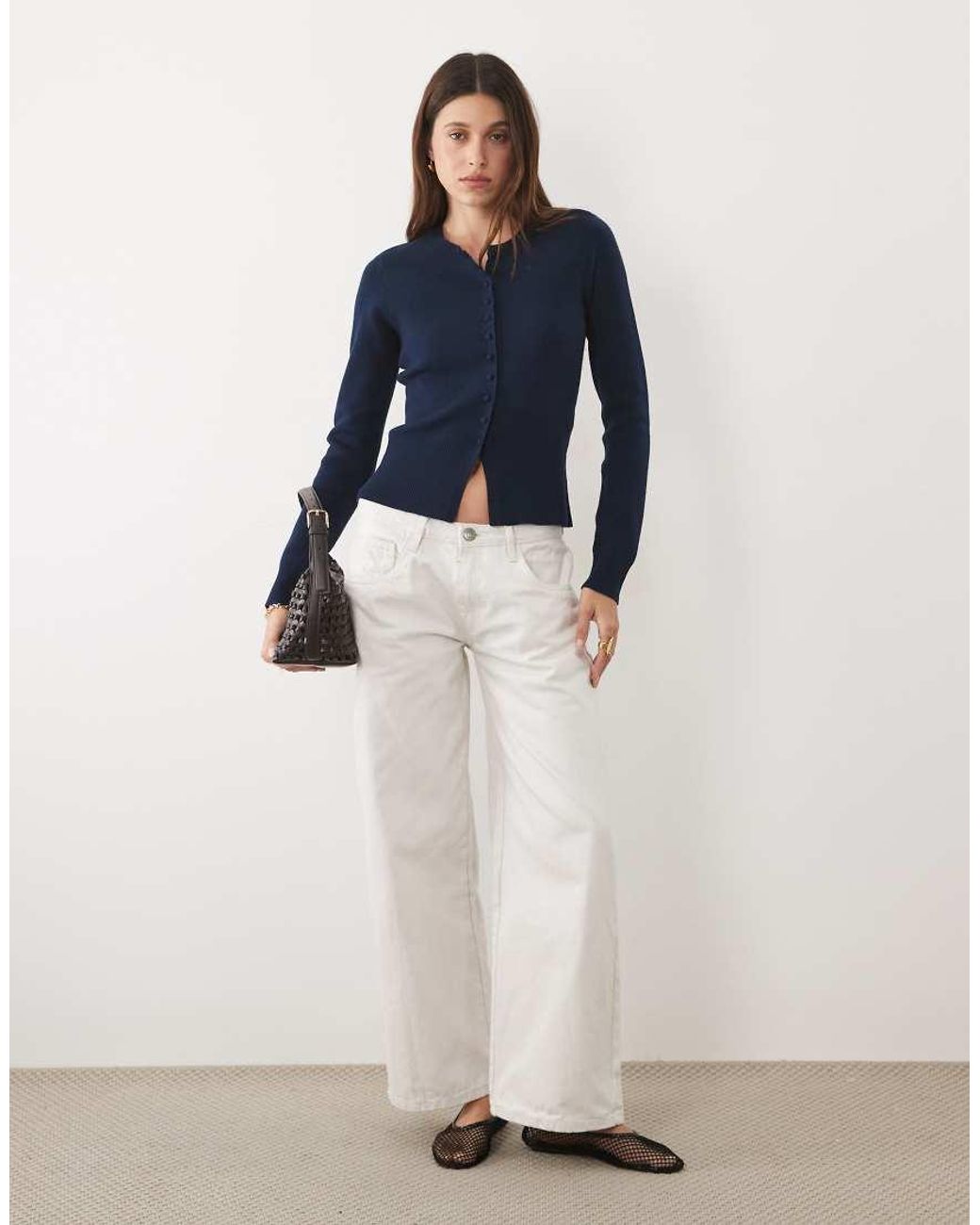 Threadbare Blue Crew Neck Cardigan With Cinched Waist