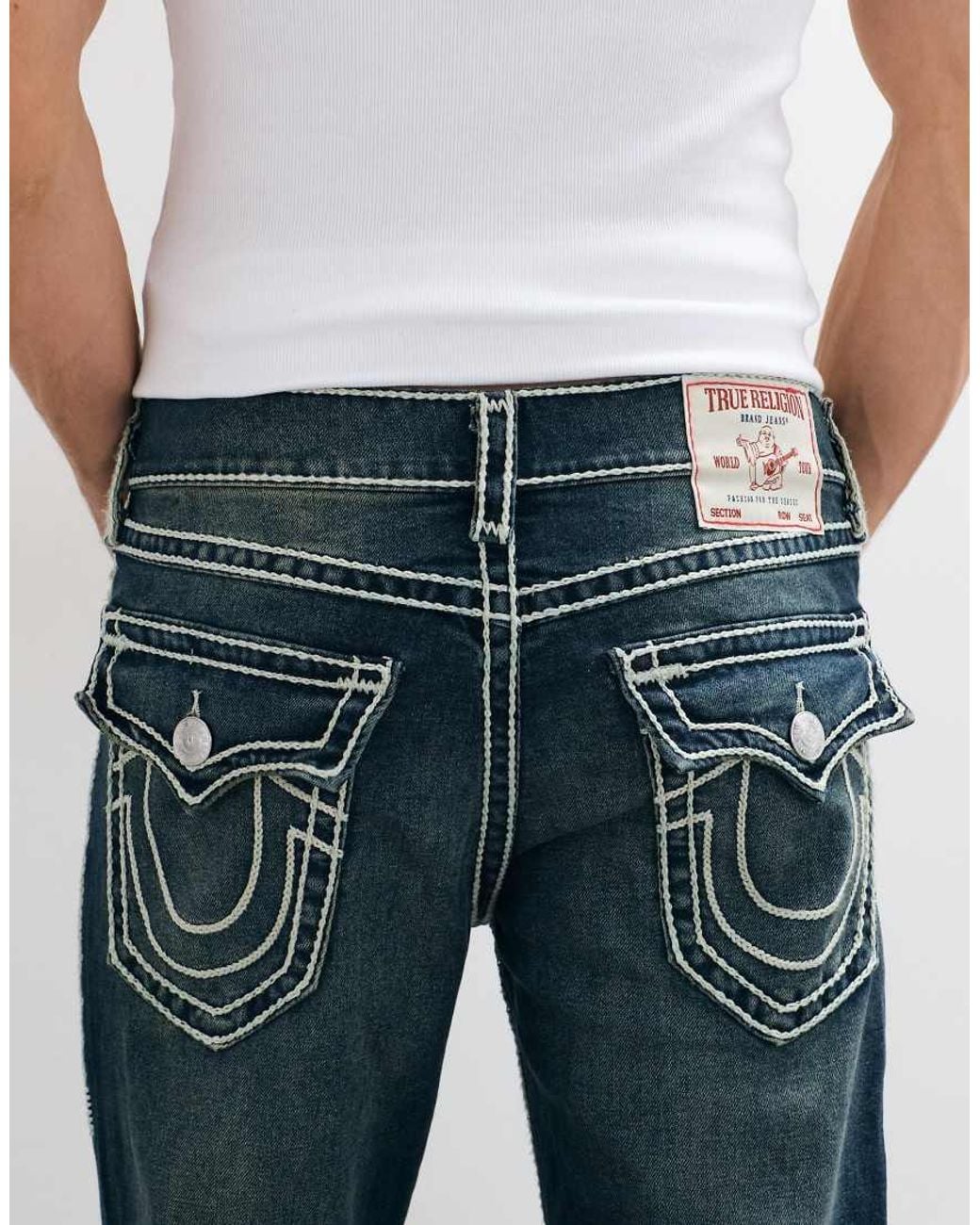 True Religion Blue Rope Stitch Loose Fit Ricky Flap Pocket Jeans for men