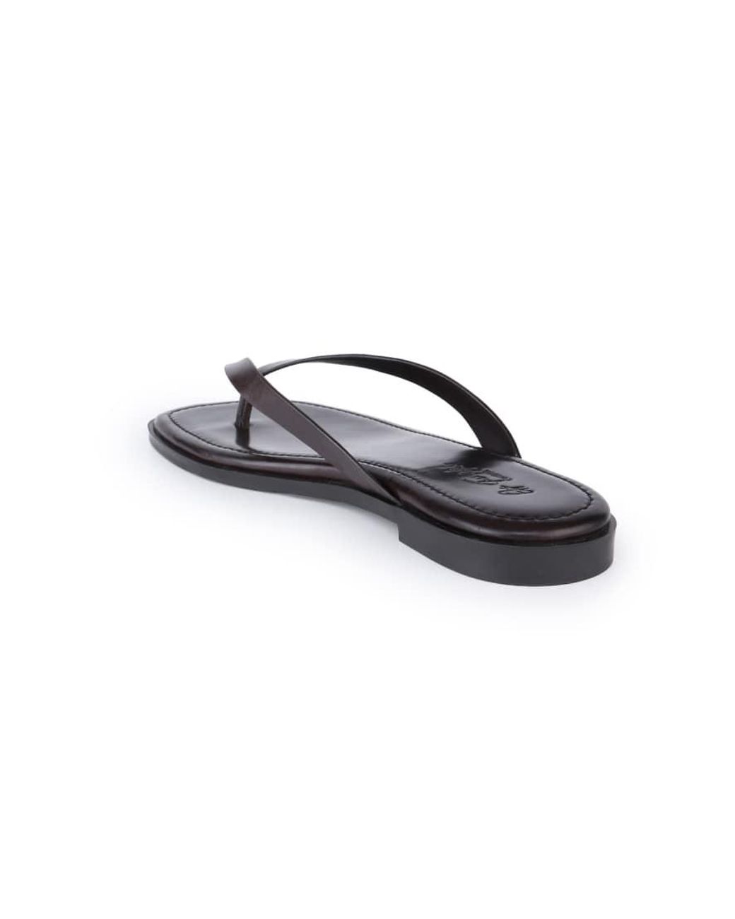OFF THE HOOK Brown Freya Leather Toe Thong Flat Sandals