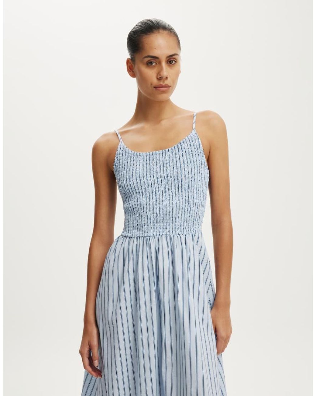 Cotton On Blue Remy Shirred Bodice Midi Dress