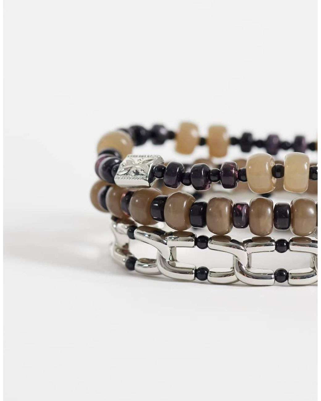 ASOS Gray 3 Pack Beaded And Stretch Link Bracelets for men