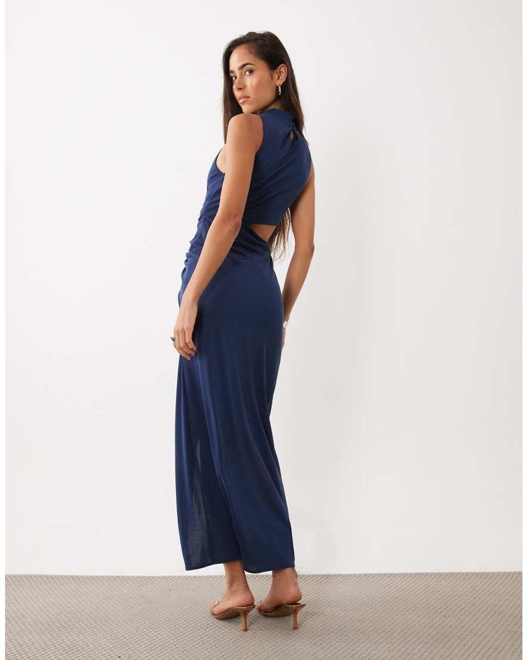 ASOS Blue Sleeveless Maxi Dress With Cut Out Twist Detail