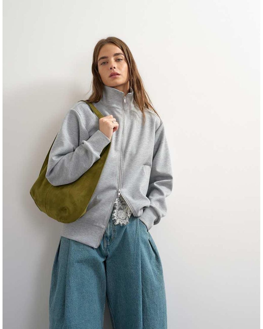 TOPSHOP Blue Structured Funnel Sweat Jacket