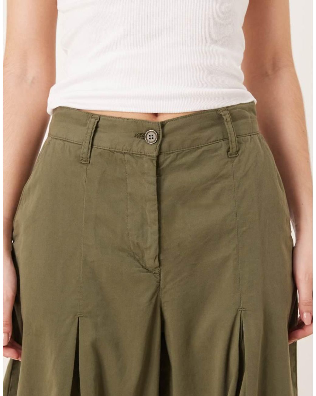 ASOS Natural Box Pleat Barrel Leg Trouser