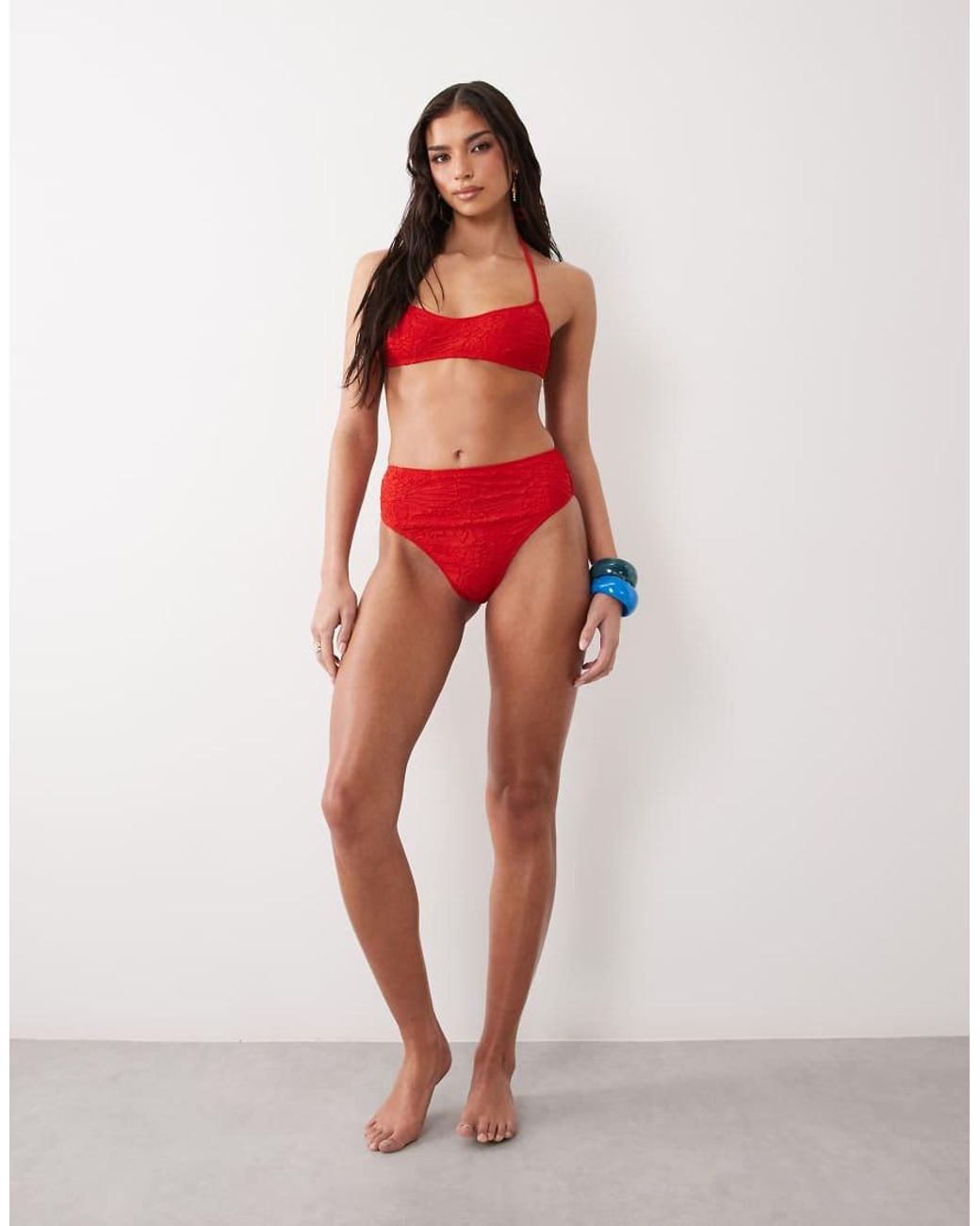 ASOS Red Cassi Azores High Leg High Waist Bikini Bottom