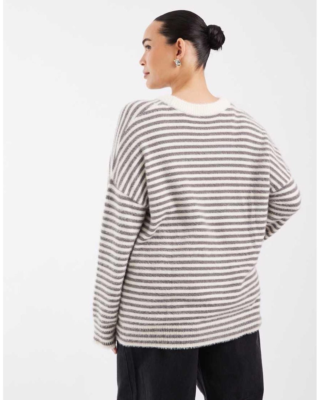 Collusion White Plus Fluffy Oversized Stripe Jumper