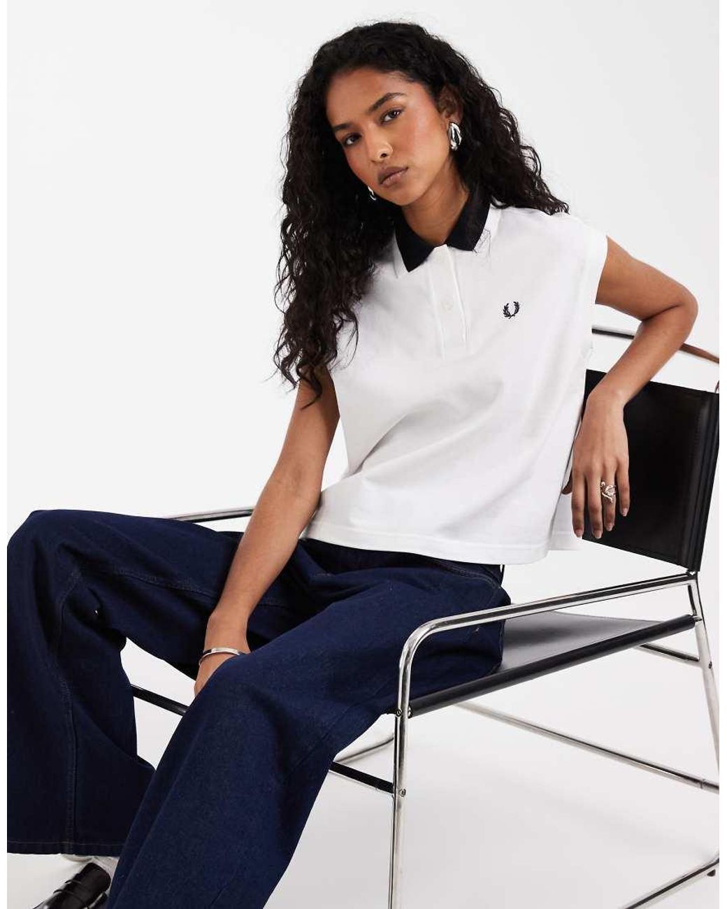 Fred Perry White Contrast Mesh Collar Sleeveless Polo Shirt