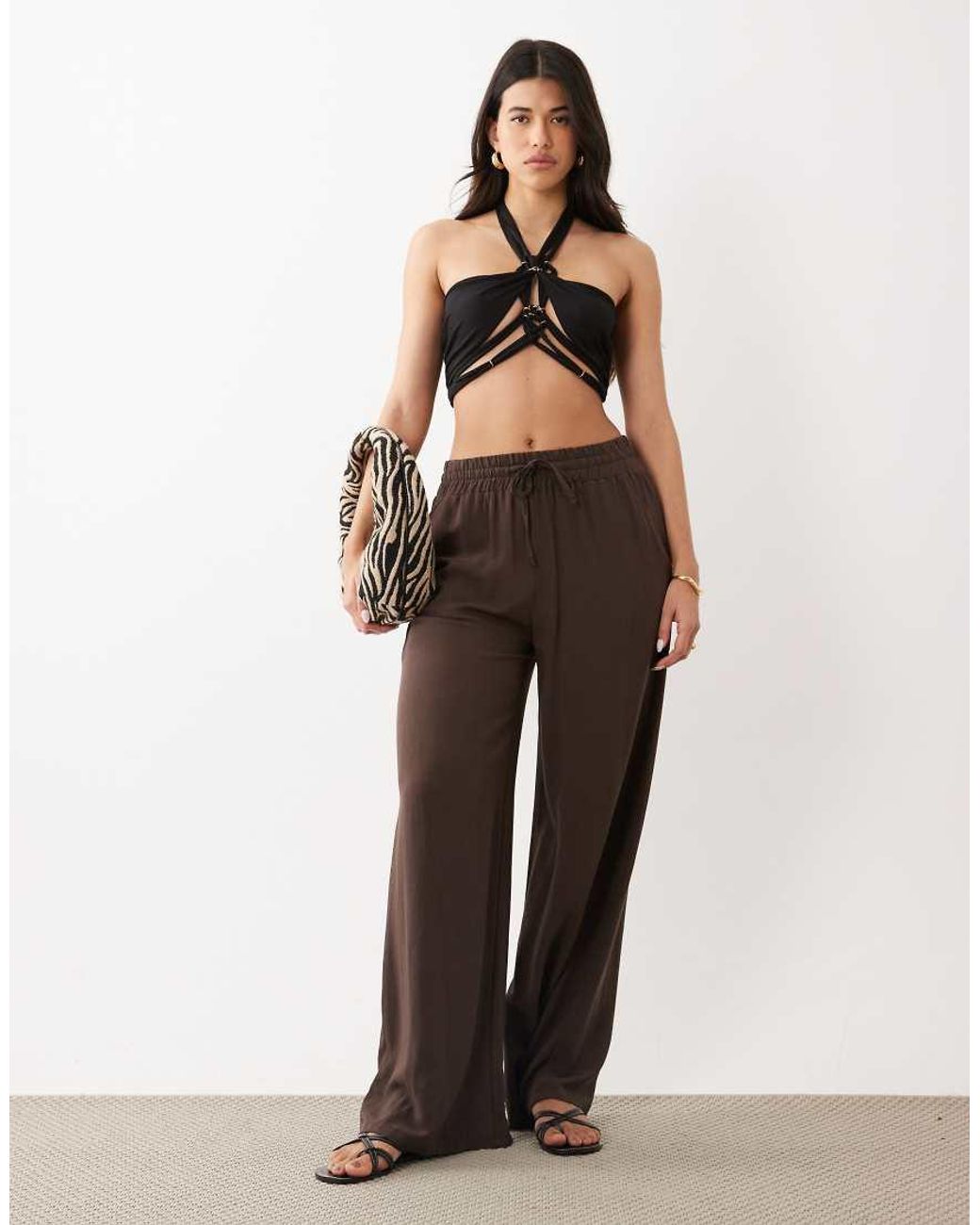 ASOS Black Twist Bust Knot Halter Neck Top