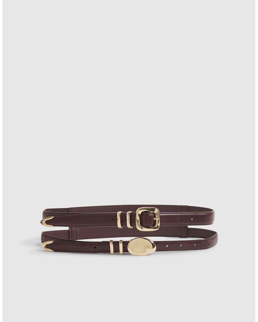 River Island Red Croc Pebble Buckle Double Belt